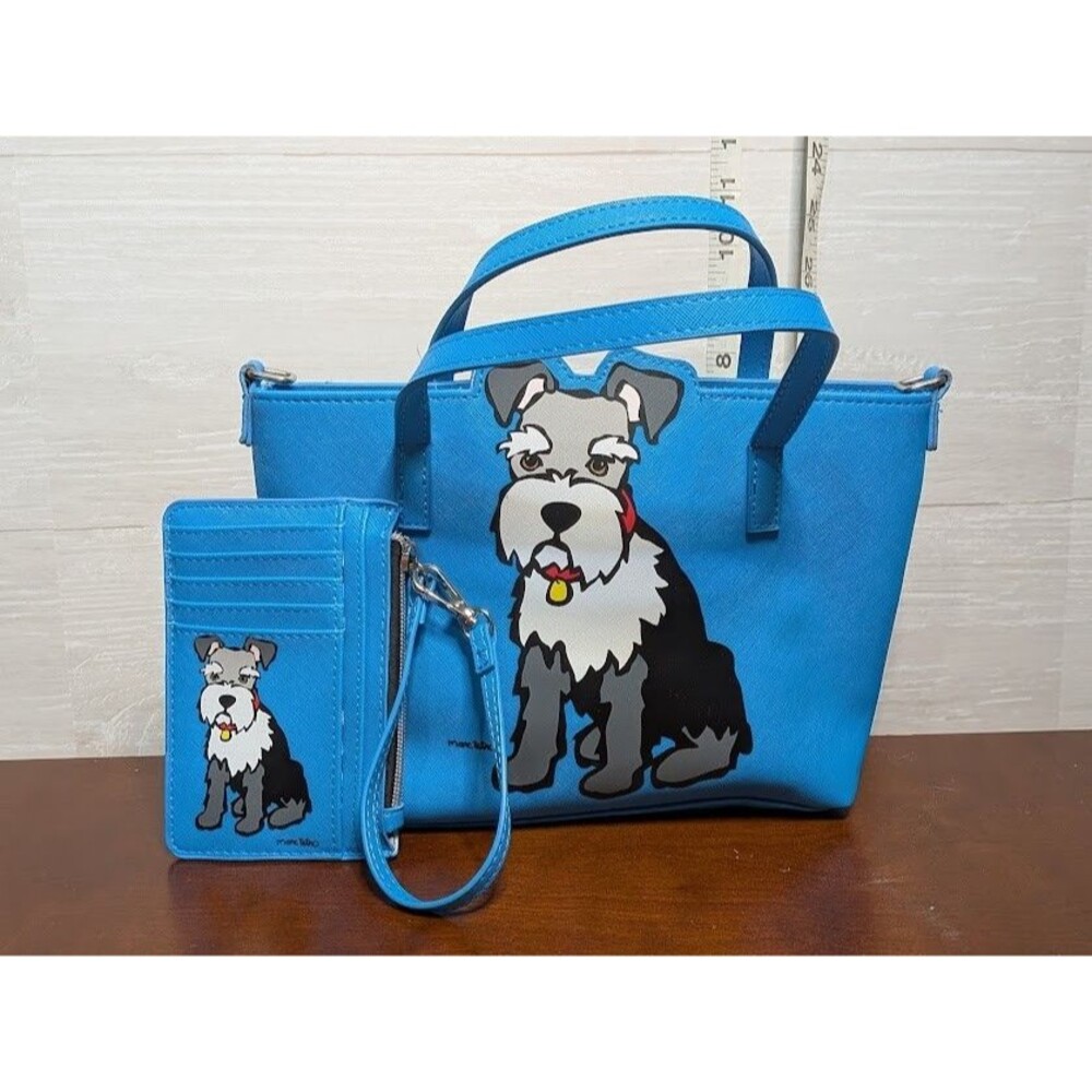 Marc Tetro SCHNAUZER Blue Tote Handbag & Matching Card Wallet Set Dog Art RARE